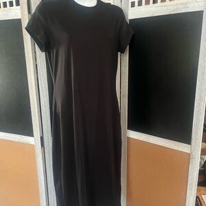 SHEIN Gold Sheath Midi Dress Short Sleeve Crew Neck